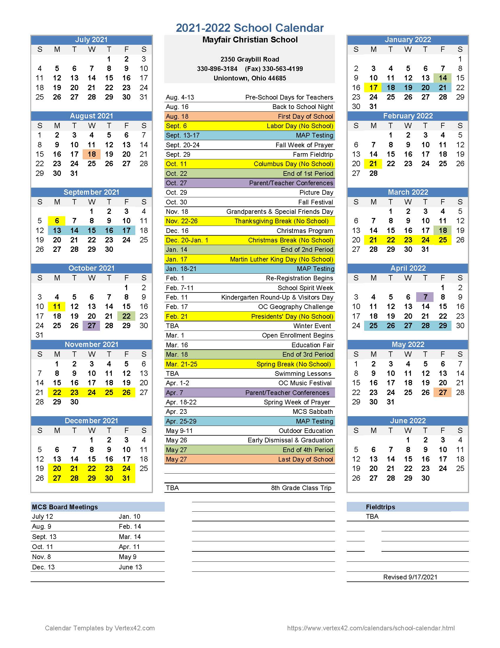 Calendar | Mayfair Christian School